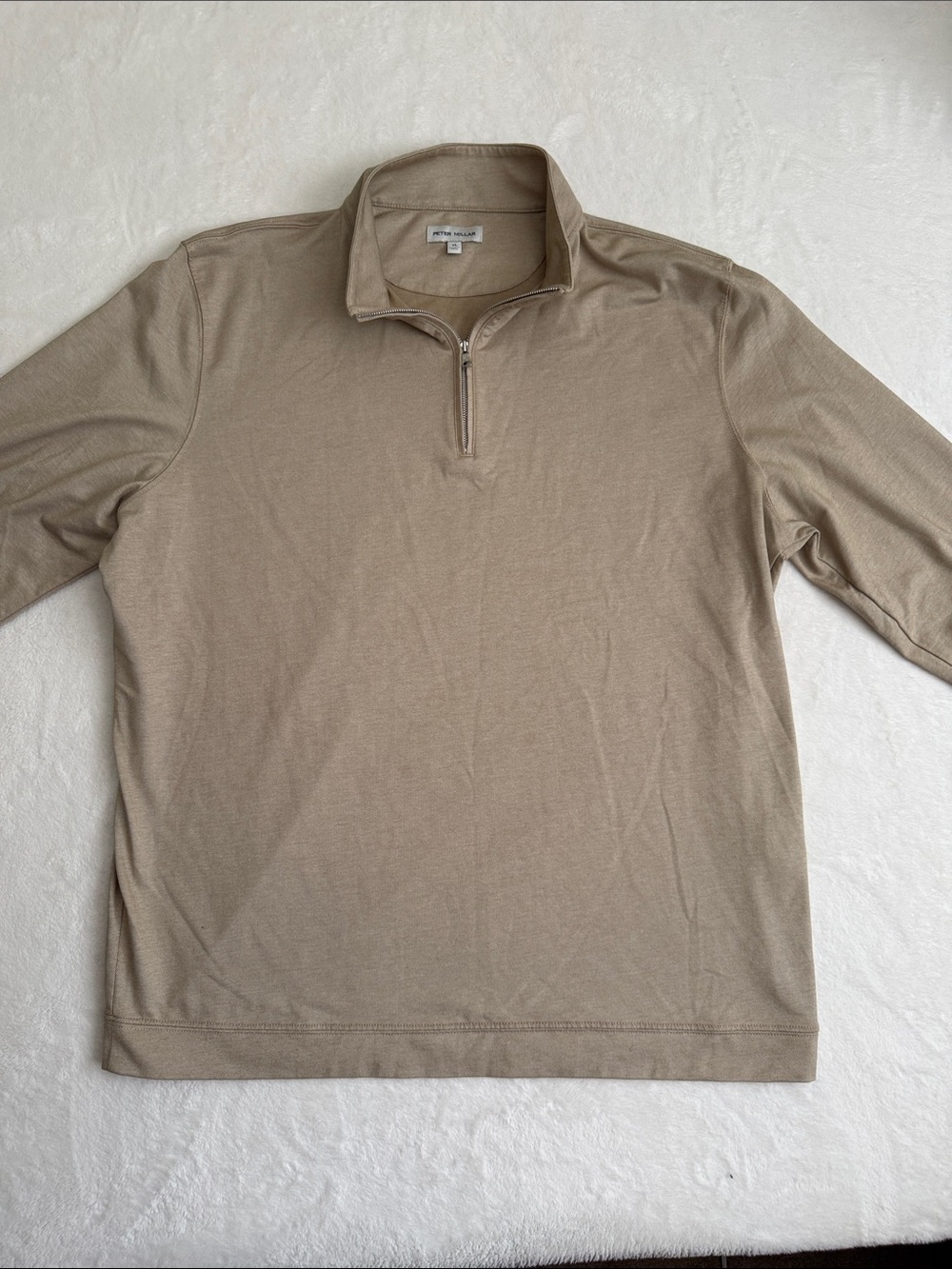 Peter Millar Men's Quarter-Zip Polo in Light Taupe